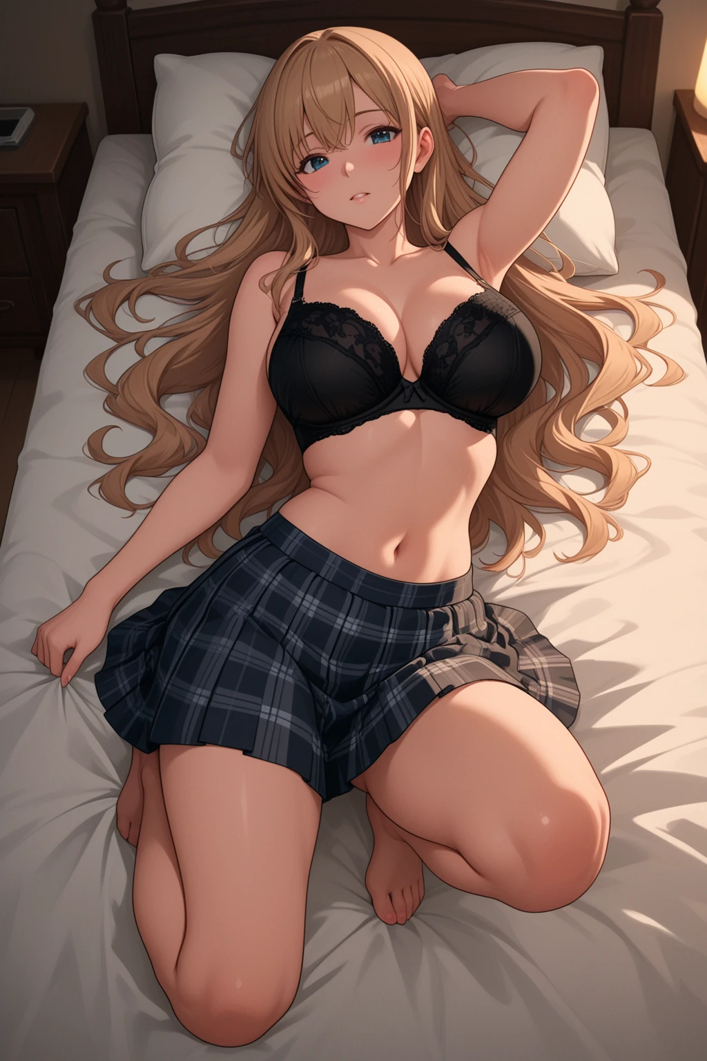 Official art、(Highly detailed CG Unity 8K:1.3)、Perfect litthing、colourfull、Bright Front face Illuminating、(Skindentation),
(Master Pieces:1.5), (best_quality:1.3), Super Hi-Vision, super detailing,upper view, Sweat,Seductive smile,(Kneeling:1.3),(from_side:1.5),
Photo Shot,hight resolution,(absurderes:1.2)、Kodak Portra 400、film grains、Background blur、bokeh dof: 1.2、(lensflare:1.2)、(vivd colour:1.2),
(cowboys_shot:1.4),(dark orange hair:1.5),(dark brown hair:1.5),during daytime、Sunsight,Face up,(Asuna),(Asuna Yuki),(Black underwear),(Bra with red ribbon:1.3),
((Orange Eyes))、Parted bangs beautiful breasts、perspiring、length hair,hugetits、(Solo:1.5),on the beds,(neat figure:1.5)
(a 1 girl:1.5)、18year old、High school students、Beautiful Finger、beautiful long leg、Beautiful body、Beautiful nose、Beautiful character design、Perfect eyes、face perfect、a navel、Beautiful hair,Sweat,Animated,cleavage,bikini of, Bra, Panties, (Wet clothes,Bare legs,Exquisite cloth,beautifully detailed eyes,), (Portrait),(School uniform, Blazer, Cardigan, Jacket, Short sleeves, Dark blue pleated skirt, White shirt:1.5),
(lovly、Large breasts:1.5)、(Beautiful face:1.5)、(narrowwaist)、delicate patterns、intricate detailes、an anime girl、A seductive anime girl、beautiful alluring anime woman、Beautiful charming anime teen、Smooth Anime CG Art、Beautiful anime girl、charming anime girls、The best girls in anime、beautiful anime woman、oppai、Ecchi anime style、lascivious,Exquisite cloth,black brassiere、Highly detailed bra、Ren Hao、Lace-trimmed legwear、delicate patterns、intricate detailes、red blush、shinny skin、oestrus,(Black stockings:1.3),(Style image of woman in black underwear:1.5)、A seductive anime girl、Small curved loli、Smooth Anime CG Art、beautiful alluring anime teen、photorealistic anime girl render、beautiful alluring anime woman、animesque,Soft lighting、Beautiful anime girl、charming anime girls、Perfect body with realistic shading、