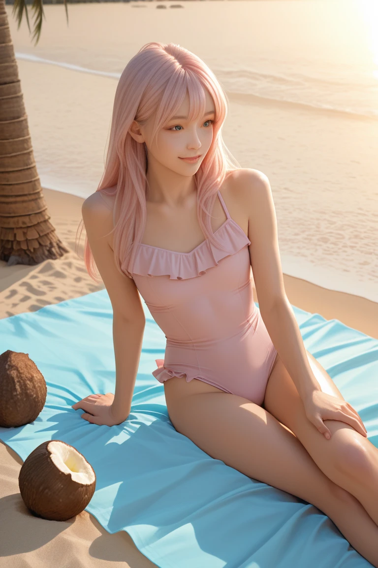 8K, top-quality, masterpiece:1,2), (reallistic, Photorealsitic:1.37), Super Detail, One girl,), (Highly detailed), (beautifully detailed eyes), (of the highest quality), (super detailed ), (masterpiece), (Detailed face),20yr old, ,1 girl, ((pink hair,long hair)), ??????????????, clothed, Perfect Lighting, BREAK,
(light pink:1.2), (dark blue:1.2), (small floral patterns:1.2), (shiny fabric:1.1), (one-piece swimsuit:1.5), (long-sleeved rash guard:1.3), (light support ?????? top with pads:1.4), (high-waisted bottoms:1.4), (loose-fitting:1.3), (large ribbon on ?????:1.2), (small ribbons on ????:1.2), (frills on ?????:1.2), (pearl details:1.1), (bead details:1.1), (pastel-colored beach sandals:1.2), (flower-shaped sandals:1.2), (shell necklace:1.1), (pearl bracelet:1.1), BRAKE, (upper body and knees:1.2), (long wavy hair:1.2), (shoulder length hair:1.1), (smile:1.3), (facing forward:1.2), (looking up:1.1), (looking at viewer:1.5), (seiza:1.5), (sweat:1.5), (touching swimsuit ties:1.1), (one leg forward:1.1), (bright facial lighting:1.3), (hair highlights:1.3), (poolside:1.2), BRAKE (sweat:1.2), (steam:1.2), (looking at viewer:1.3)


