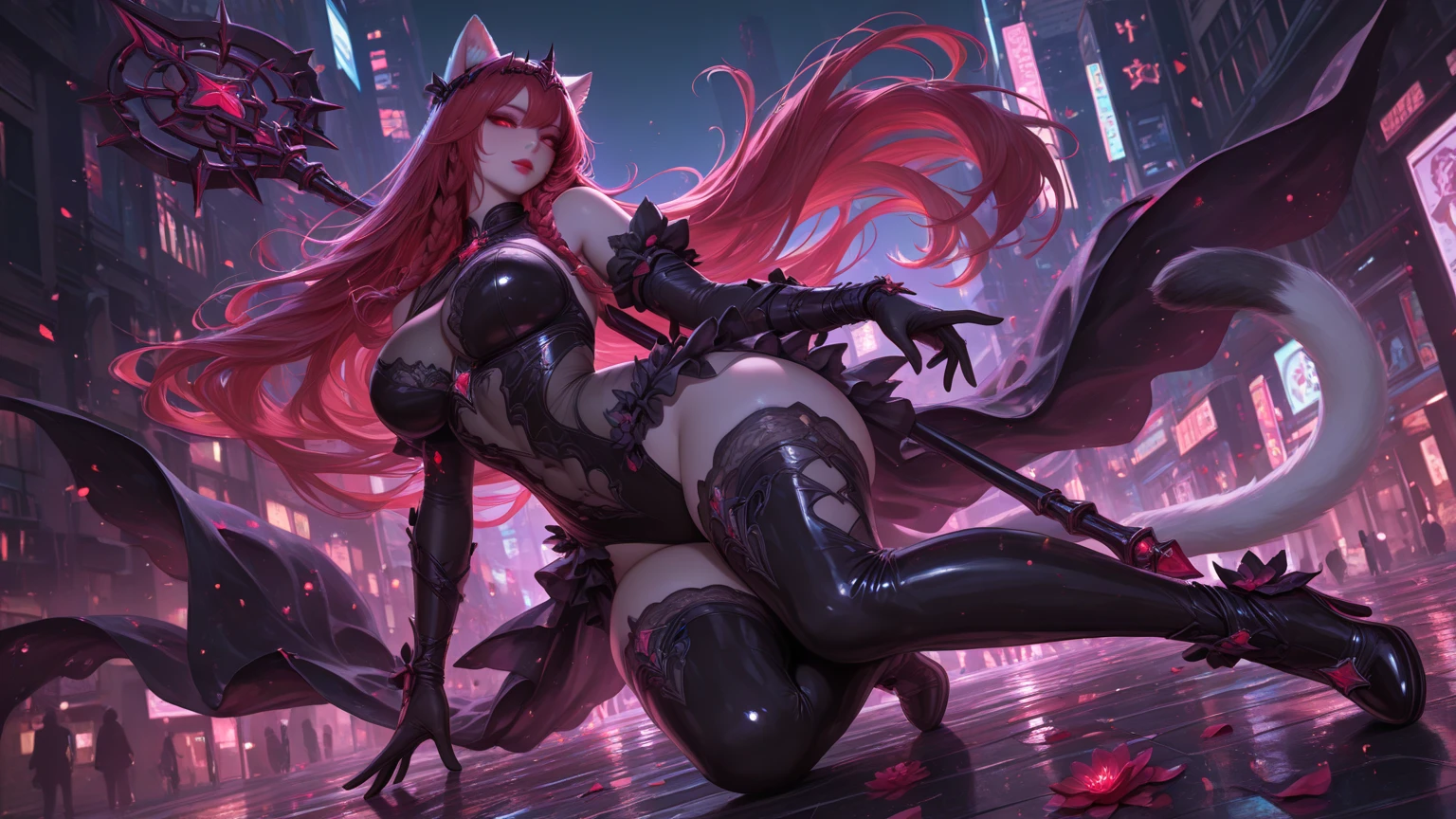girl girl sitting on the head of a red-haired dragon,blue eye, gray dragon with silver scales,tail with thorns, beautiful girl sitting on the dragon's head