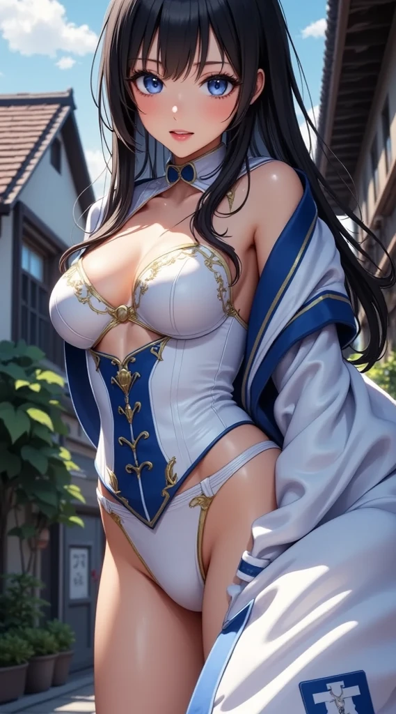 (Cinematic scene, Fantasy Art,  Highest image quality,  Hyperrealist portrait,  (8K),  Ultra-realistic,  Best Quality,  High quality,  High Definition,  high quality texture,  high detailing,  Beautiful detailed,  fine detailed,  extremely details CG,  Detailed texture,  realistic representation of face,  masutepiece,  presence,  Dynamic,  Bold),  1girl in,  Ultra detailed skin,  Curve,  Petite,  Beautiful breasts,  Large breasts,  pale skin,  pointed breast,  Erect nipples,  (Thin hair),  (Soft hair),  Swept long bangs,  Extra bright coppery amber hair,  Hair over one eye