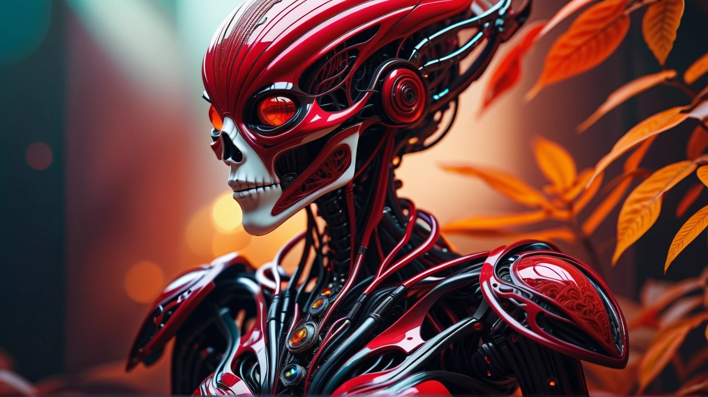 Complex 3d rendering ultra-detailed vampire , biomechanical robot, simulated 150mm shot, beautiful natural soft edge light, crystal , roots, delicate lace, colorful details, intricate details, mesh threads, mandelbro fractals, body muscles, cable wires, microchips, badasses, surreal, ultra-detailed, octane rendering, volumetric lighting, 8k post-production, Red and dark red color , metallic skeleton details, vampire , futuristic vampire , power of vampire , Techwear, guns, half vampire half humanoid, 