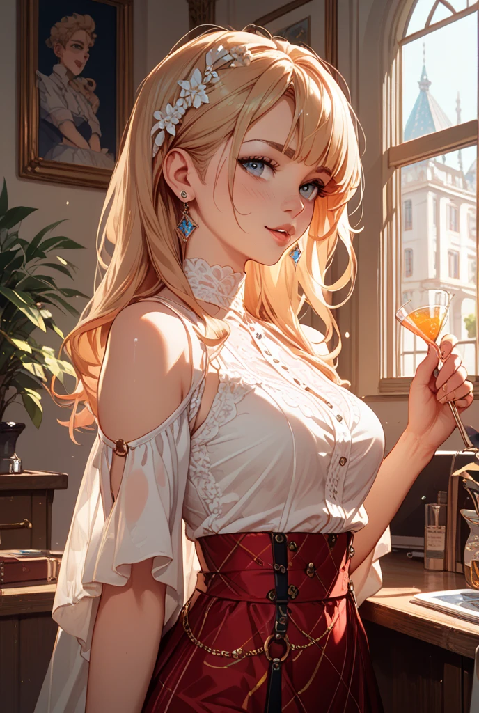 masterpiece, Highest quality, (alone focus), (Perfect Face:1.1), (High detail:1.1),dramatic, 1 person, (Pale skin), Long white hair, White eyes, [Thin eyebrows], alone, Venetian Mask, White luxury suit, Covered navel, Pouting, Covered, Ballroom, Detailed Background, art：artgerm と greg rutkowski,  Cinema Lighting, rose、24 year old Caucasian female、Sexy proportions、Sexy、