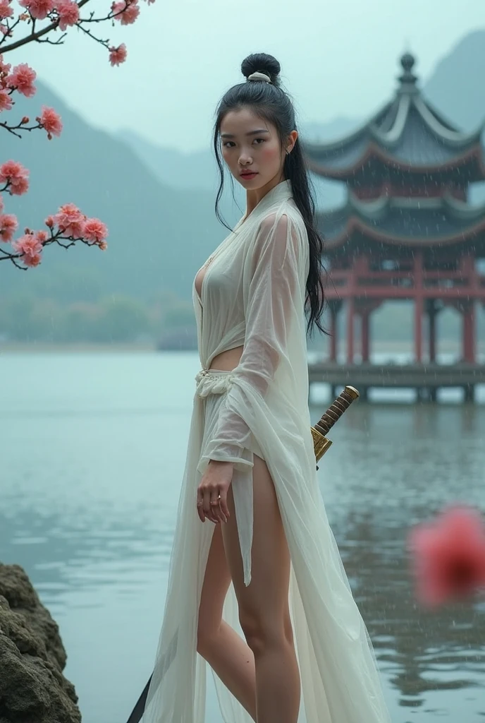 (masterpiece),(best quality:1.1),(Super detailed),Best Illustration,detailed,(naked:1.1),(Intense full body shot),Watercolor painting)floating,1 busty girl,(Large Breasts,nipple),Solitary,13 years old,Slim,(极其Exquisite beauty的脸),(big eyes,Exquisite beauty),(Messy black hair),(Exquisite makeup,Red lips),Holding a red long sword,Soft and lazy,bright,4K