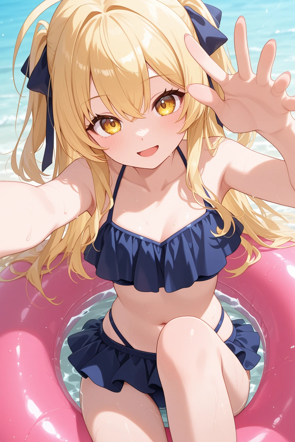 <lora:karu:0.7:NP> karu 1girl clear purpleblue violet eyes, medium breasts skindantation, kawaii tsundere gyaru eyeliner happy (nose blush) doyagao [gradient hair [lightorangeyellow:turquoise:0.8] hair] super long hair, shiny hair (sidelocks) (symmetrical bangs) (blunt bangs), hair up highponytail head_scrunchie,, burgundy sundress zettairyouiki (hazel over knee socks), bare feet , +++ extremely quality extremely detailed deep-silky-healthy-lackwarm-foundational-soft-skin, illustration high resolution, contrapposto glow shine like opal, <lora:_flat2:-0.3:ALL> <lora:_hipoly3DModelLora_v20:0.3:NF> hiqcgbody ++ Faint lips,UC:realistic cute anime face cinematic angle Girl at the front dynamic pose, wet:1.6 water drop ((beautiful detailed lighting)),lying_on_water (from above), ((an extremely delicate and beautiful)) detailed wet clothes, overexplosure, floating, (beautiful detailed eyes), extremely beautiful detailed water, ((lying on the lake)), ((hairs curling in the water)), ((blue:green:0.5) water) (clear background:1.3)