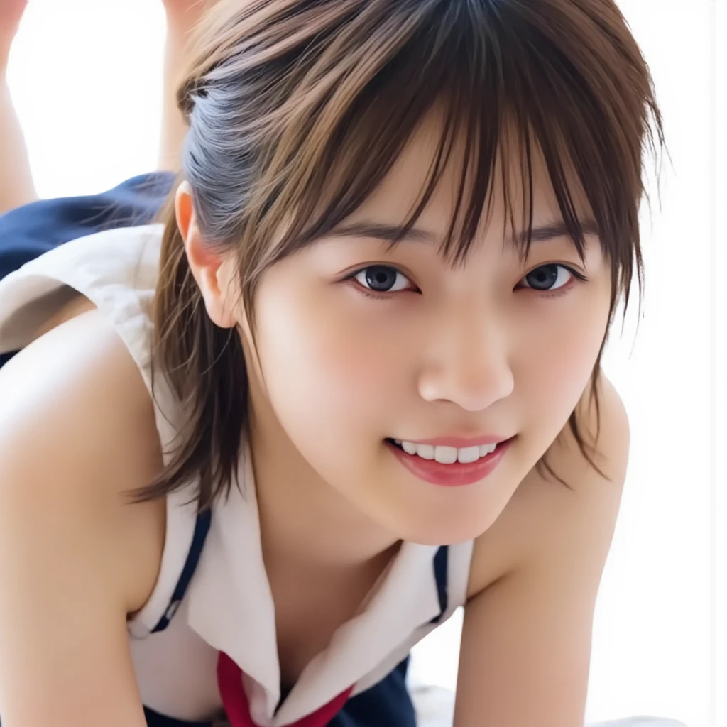 15 age, Adorable, japanaese girl, 15 age, full body Portrait ,Tank Tops、a miniskirt、Panchira、 thighs thighs thighs thighs、(Flat nose:1.1), hair scrunchie, Twin-tailed , (High color saturation,catchlight:1.0), (highlydetailed skin), (Best Quality:1.0), (超A high resolution:1.0) ,(photographrealistic:1.0), (ultra-detailliert:1.0), (8K, Raw photo:1.1),( Smile:0.8),Looking at Viewer, showing full body, sitting down,