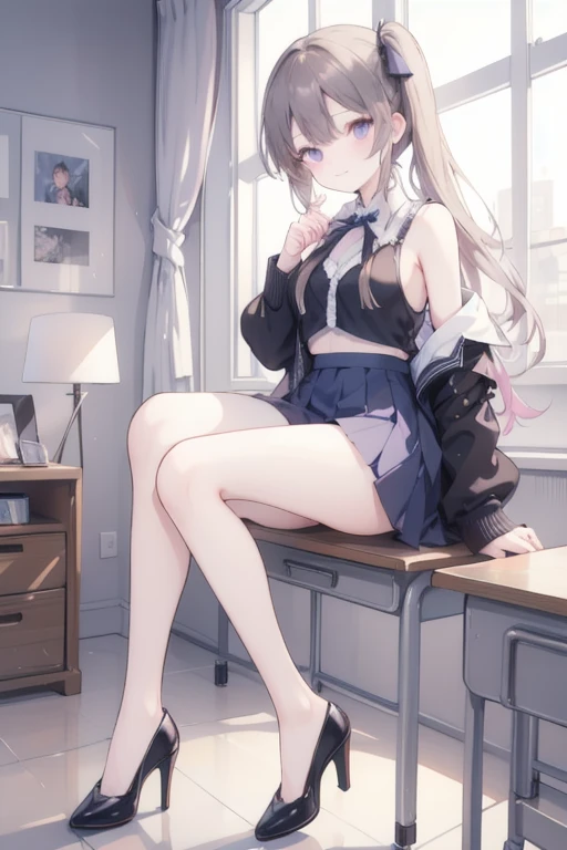 masterpiece, best quality, ultra detailed,,1girl, blush, sweat, hair ribbon, twin tails, ((school swimsuit)), pantyhose, , dark skin,