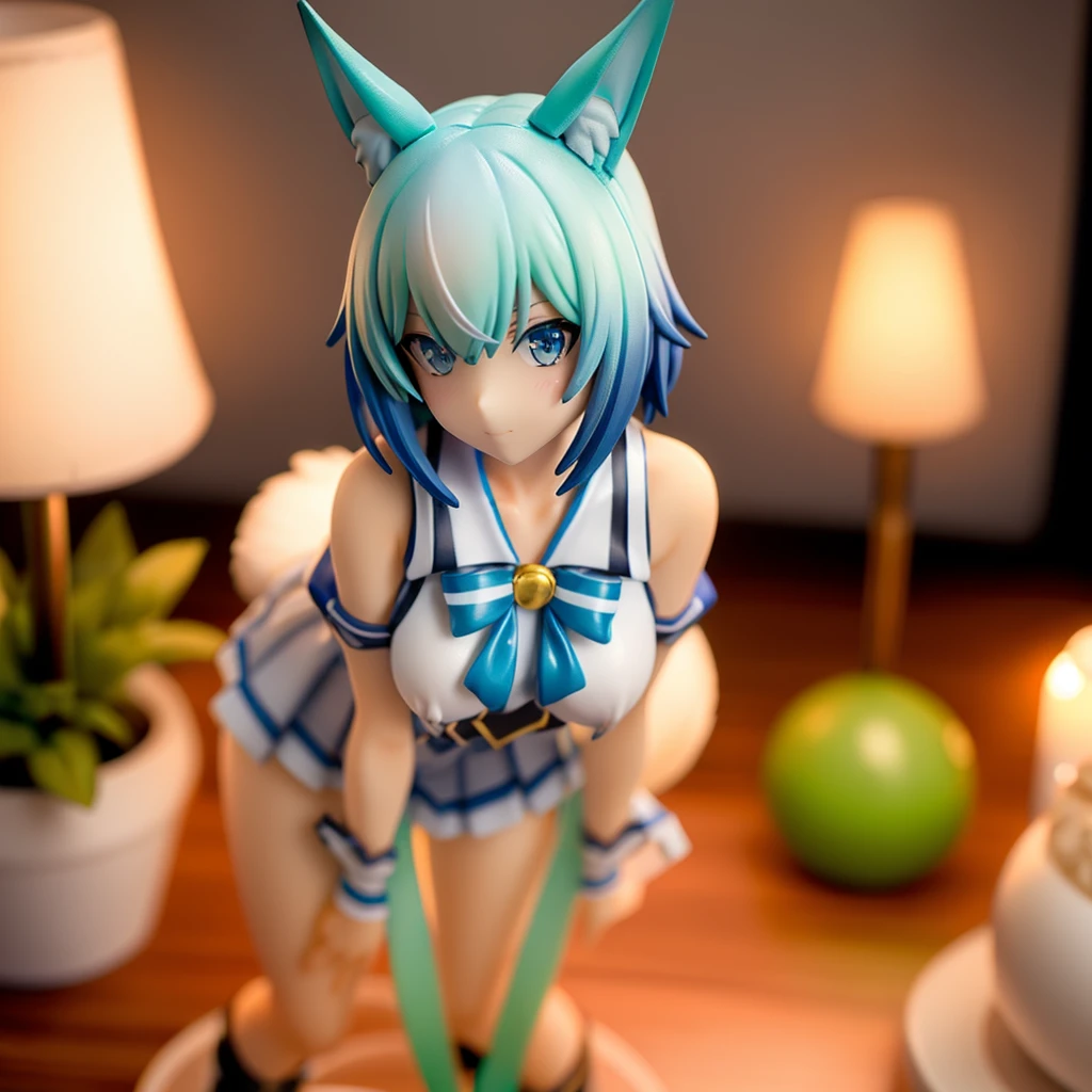 Wolf Ears, Big Breasts, Blue Hair, Short Hair, Cheerleader, smile