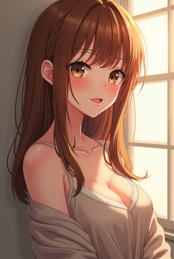 SNFW, (high resolution, Super fine,High Resolution, 8k, RAW quality), Anime Style、(One Japanese woman, 30th Generation), (A dreamy face, beautiful, cute), (Chestnut Hair, Shiny hair quality, Wavy semi-long hair), (Brown eyes), (D cup size breasts), (Perfect proportions, Curvaceous),