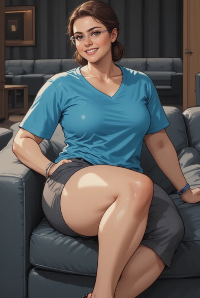 thick body mature women age 35 milf hoodie and mini skirt open legs show panties to camera sitting on chair in living room, nsfw, milf show backside to camera,