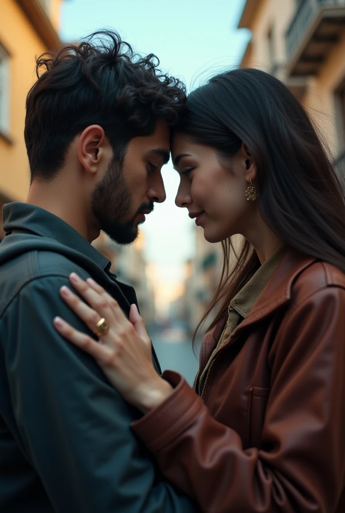 Turkish man hugging his girlfriend from backside they both look great sad but they are very beautiful beautiful
