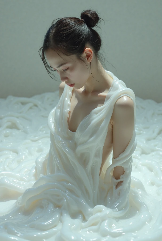 best image quality, masterpiece, super high resolution, (fidelity:1.4), photo, 1 girl, white shirt, torn jeans, white sneakers, dim, darkness, despair, pity, poor, movie, tears, teardrops, (torn clothes:1.5), (wet clothes:1.4), bare shoulders, real rain, wet hair,..