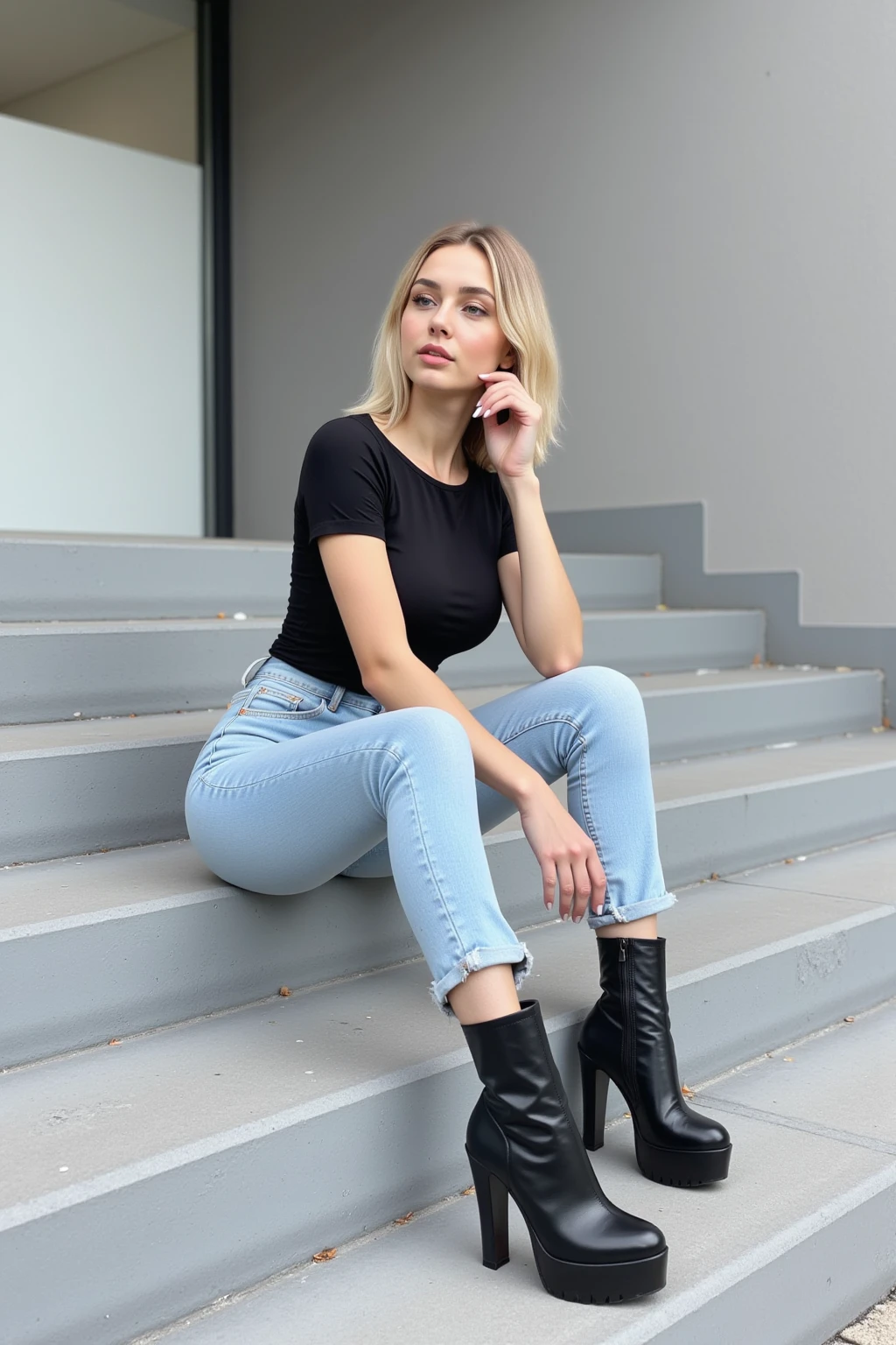 Rosto de uma mulher, americana, 25 anos, pale skin and freckles, olhos cinzas, nariz delicado, soft and delicate lips, cabelo blondie cinza, ultrarrealista HD fotorrealista altamente renderizado sorriso cativante