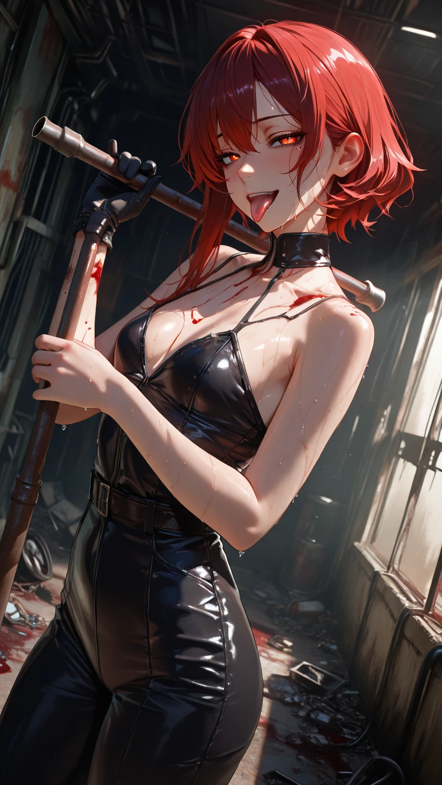 Popular on artstation, 8K resolution, Very detailed, Anatomically correct, Clear images, Digital Painting, Concept Art, Popular on Pixiv, (stupid, Sweating, wet) Shower scene, girl, Red short hair, Huge breasts.