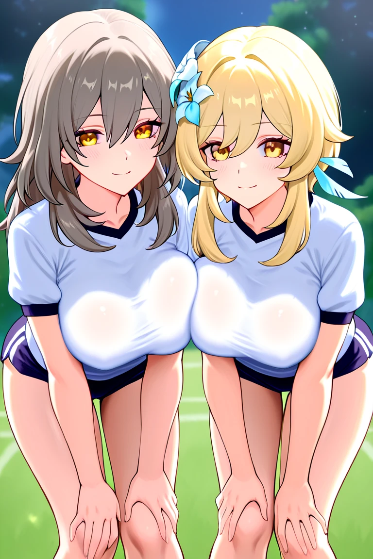 (cute eyes:1.3), (sparkling eyes:1.2), highest quality,wonderful,finely,extremely detailed CG Unity 8K wallpaper, (2 Girls), (white hair, pink eyes, short hair, straight hair, nekomimi, (clothed)), (skinny body:1.3),(huge breasts), ((Sleeveless volleyball uniform:1.2),(Bloomers:1.2)), golden pattern cheongsam), (cum on nipple:1.2),(torn clothes:1.2) (open mouth:1.1), (embarrassed:1.1), (Black knee socks:1.1),(Thighs:1.2),(Waistline:1.2), (from above:1.2)