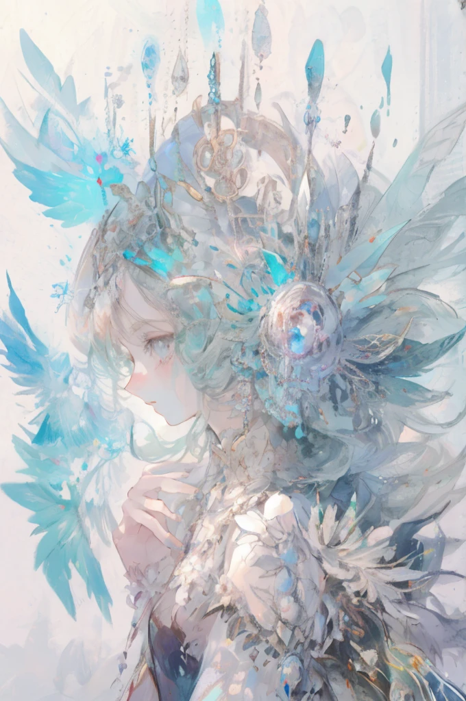 -1girl, blue eyes, solo, long hair, dress, blue nails, looking at viewer, white hair, flower, jewelry, floating hair, nail polish, ring, hat, hair ornament, bare shoulders, breasts, white nails, white dress, bangs, hair between eyes, hands on own face,White hell,<lora:White hell-000018:0.9>,