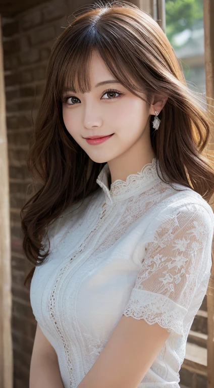 masterpiece, best quality, illustration, ultra-detailed, finely detailed, high resolution, 8K wallpaper, perfect dynamic composition, beautiful detailed eyes, summer blouse setup clothes, medium hair, small , natural color lips, bold  poses, smile, Harajuku, 18 years old girl, cute,  shot, looking at camera
