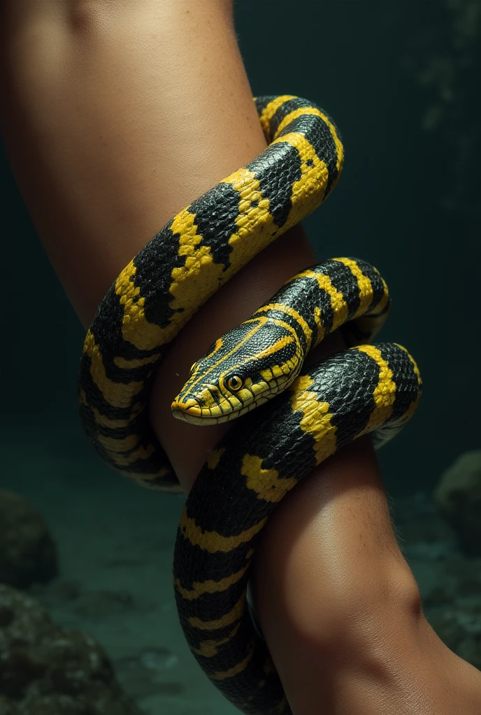 foot of a person on top of the head of the crushed snake