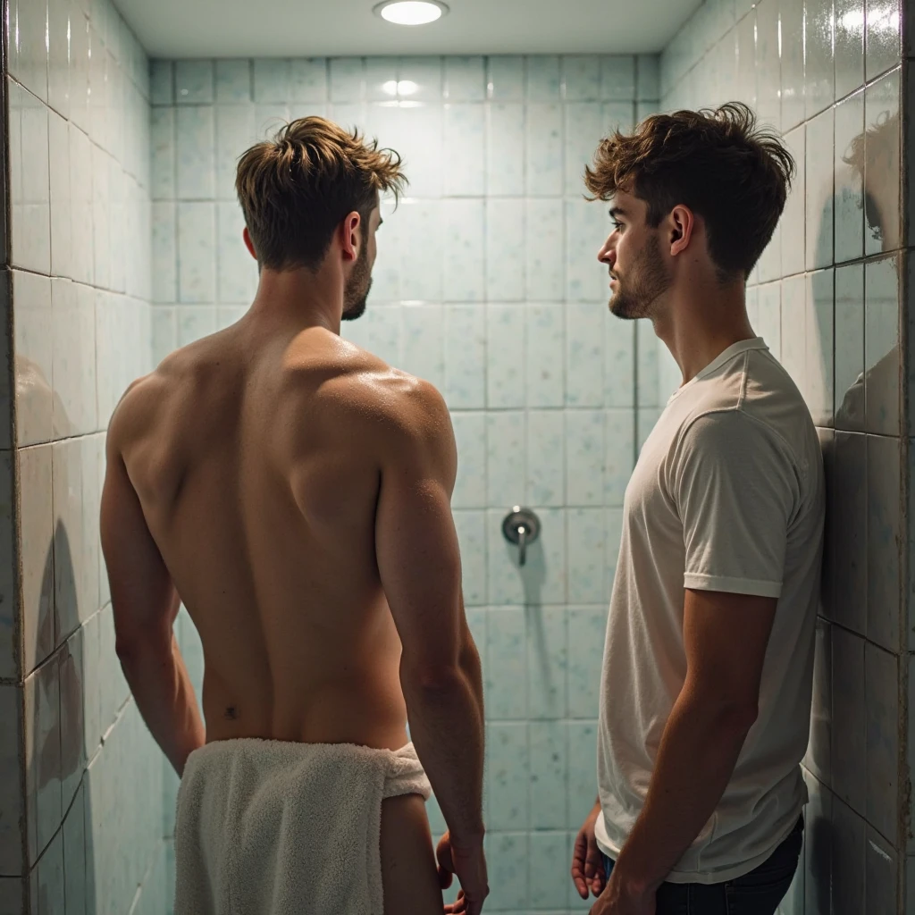 Two boys take a shower together，Bathhouse，Raised sexy