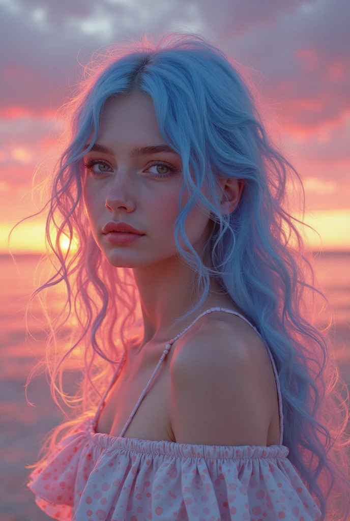 1.5),(1 girl),(dynamic pose),(multicoloredhead+silver hair:1.3+redhead:1.2+purple hair+yellow hair:1.3+green hair:1.3),(black eye),(neck ribbon),(floating),(cloud),(Too many droplets of water),(twilight),(watercolor),(wide shot), masterpiece, 最high quality, high quality, High resolution,