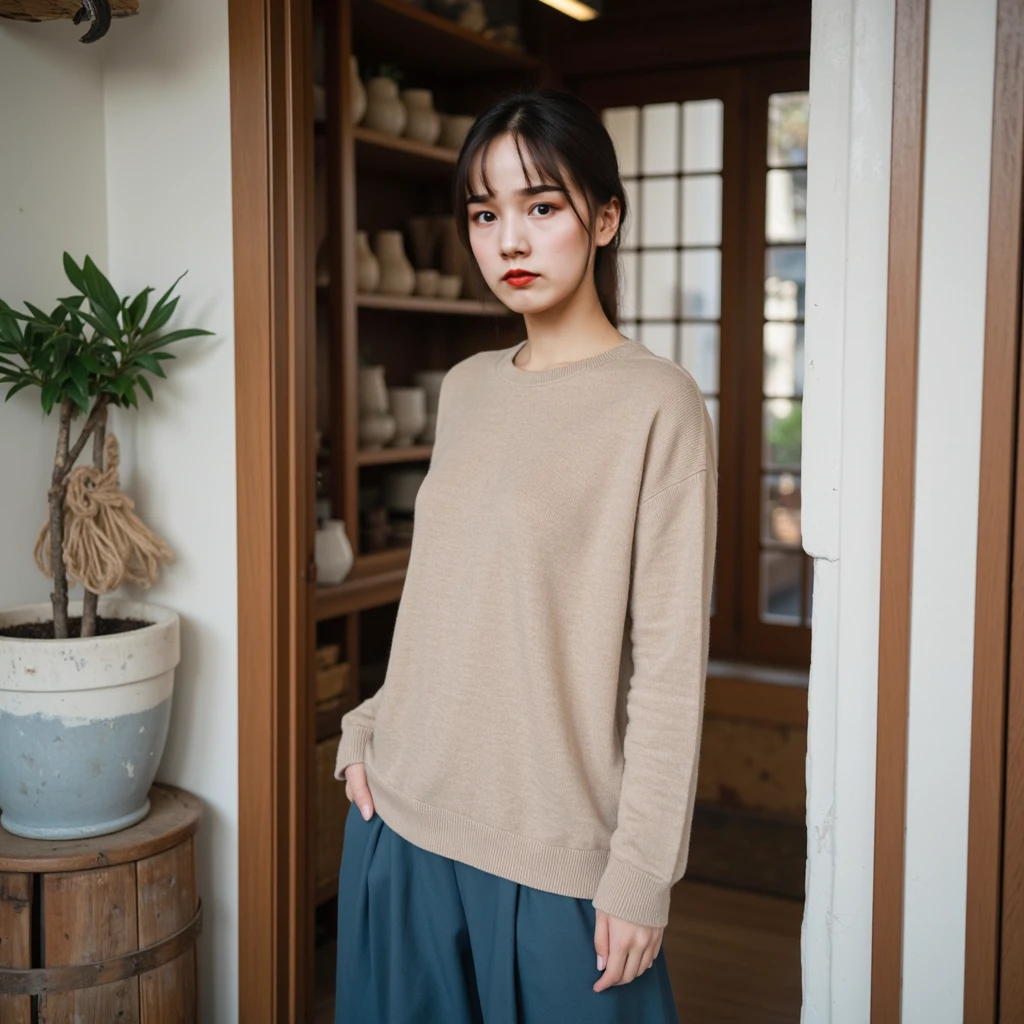 ((Highest quality)), ((masterpiece)), (detailed), Japanese,Beauty,station,sweater