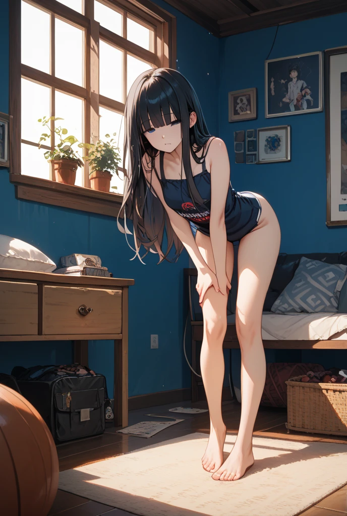 Many girls, sitting on a table, naked, showing ass, no clothes
