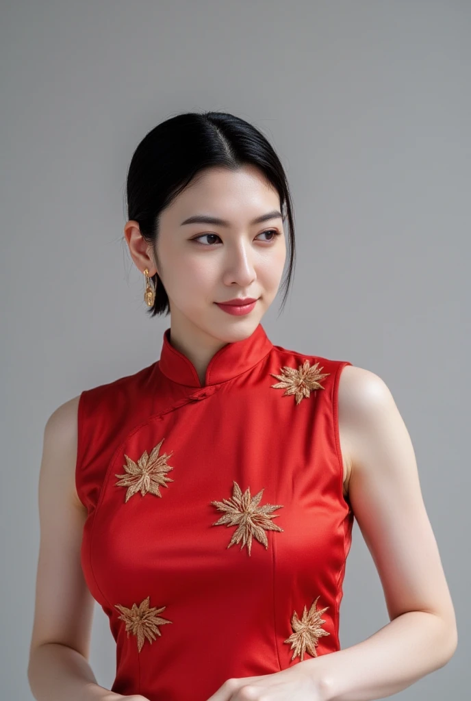 araffe woman in red dress holding a fan and wearing a necklace, wearing a red cheongsam, cheongsam, photo of a hand jewellery model, chinese style, inspired by Zhang Yin, inspired by Xie Sun, inspired by Xia Chang, chinese woman, red jewelry, inspired by Yao Tingmei, chaumet style, chaumet