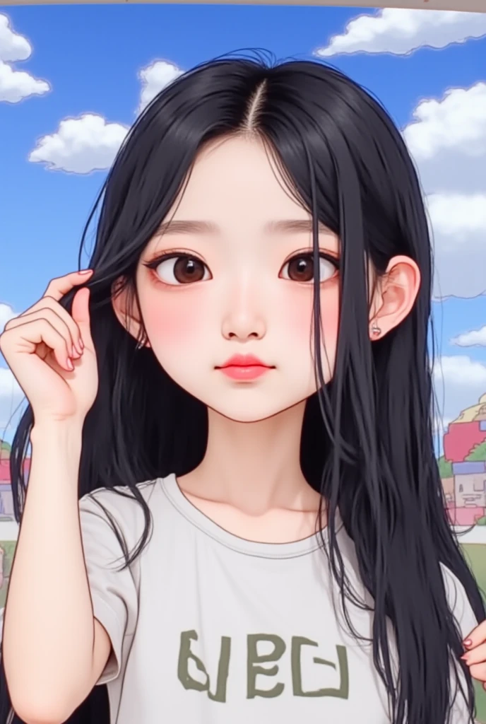Lori is cute, 8 year old little girl,Black twisted braid, Modern accessories , Delicate water spirit big eyes, laughing heartily, Detaileddetails, holograph, Clear and simple background