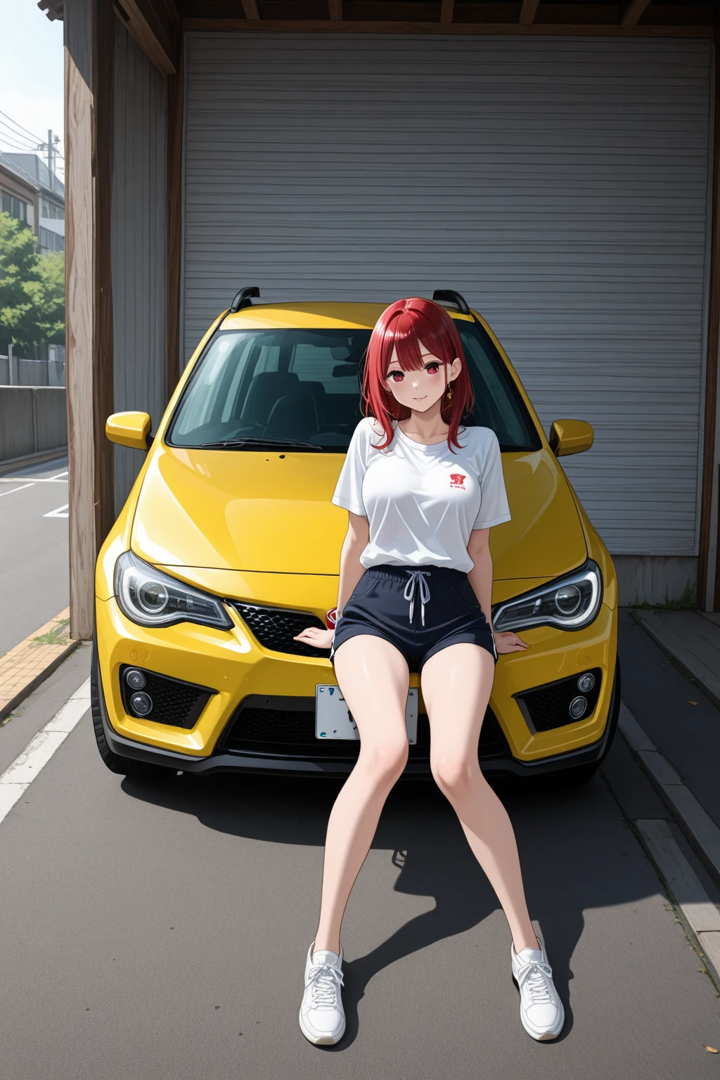 1girl, Walter White, Gijinka, glasses, cute pink underwear, fishnet stockings, naked clothing, undressed, bra, dark brown hair. Scenic rice field, Japanese pink van in background, (masterpiece:1.2), (best quality:1.3), (aesthetic face).