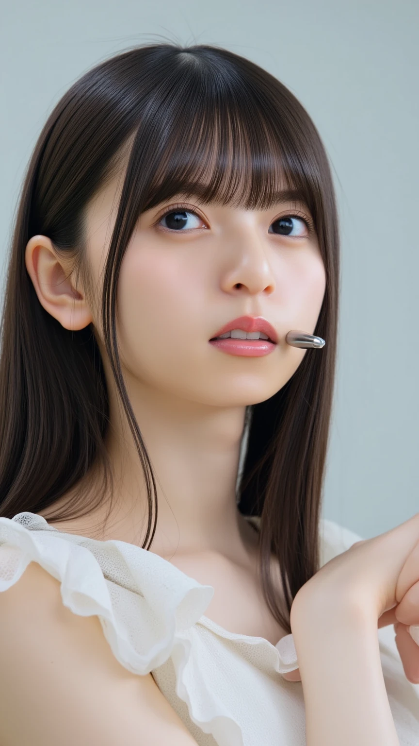 a beautiful girl student from japan high school, playing a trumpet.