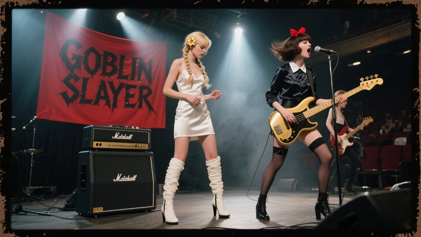 Cute pig's head, playing electric guitar and wearing a black vest. Wearing a top hat, with tattoos, microphone stand --auto
