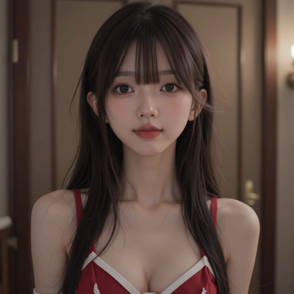 Red Chiffon Dress、White Room、(Highest quality)、((Very detailed))、4K、(8k)、masterpiece、Very detailedな、Highest quality、Super Resolution、1 person、Kind Face、Soft Light、RAW quality、Soft Skin、163cm、2、Textured skin、