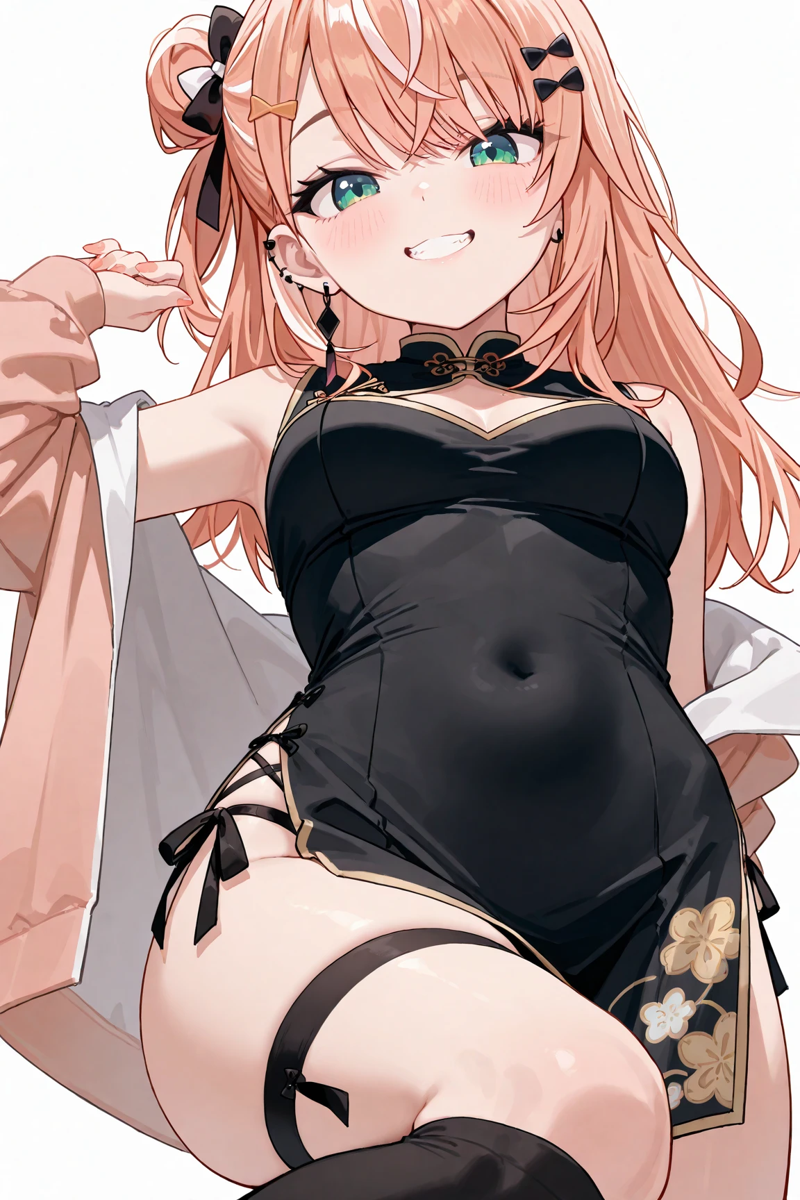 Unfold panties with both hands、Plump thighs、Best image quality、High resolution、masterpiece、super high quality、Striped bra、Striped panties、Panty flashing、とてもBig Ass、Blushing、4K quality、Thick thighs、Big Ass、Blushed、Big Breasts、Proud face、Wearing black knee socks、Sticking out tongue、heart、Squat with your legs apart