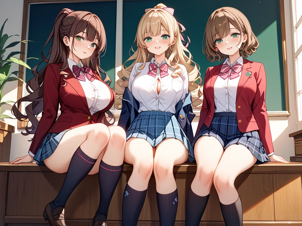((1 girl))、(smile:1.5)、small breasts、(cowboy shot)、(fun!!)、(white cardigan:1.5)、(blonde)、blush、(single braid)、(eye highlights:1.3)、blake black footwear,(黒いskirt)、bow, button, shirt with collar, long sleeve, ((red bow tie, , black jacket, open jacket, brown cardigan, white shirt, 黒のskirt, チェック柄のskirt、white socks)),, shirt,, skirt, socks, thighs, white shirt, rest indoors, ((classroom:1.5))、 BREAK While watching the audience、(skirtを掴む:1.0)、 (perfect hands, perfect anatomy),cowboy shot、(skirtlift:1.3),(highly detailed white panties:1.3)、(highly detailed panties:1.3)、、(skirt that rolls up:1.3)、(fully exposed panties:1.5)、blue eyes
