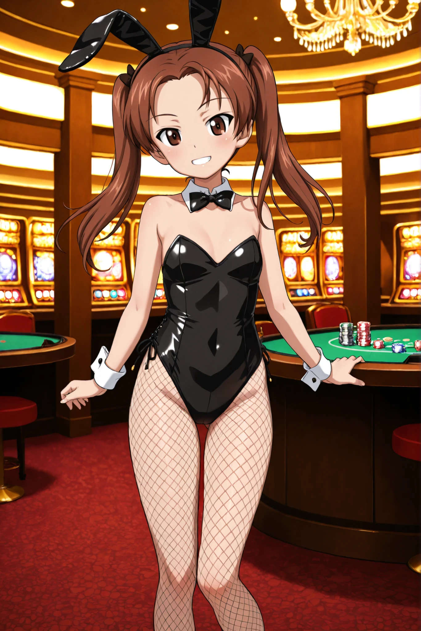 kadotani anzu \(girls und panzer\),playboy bunny,fishnet pantyhose,casino,