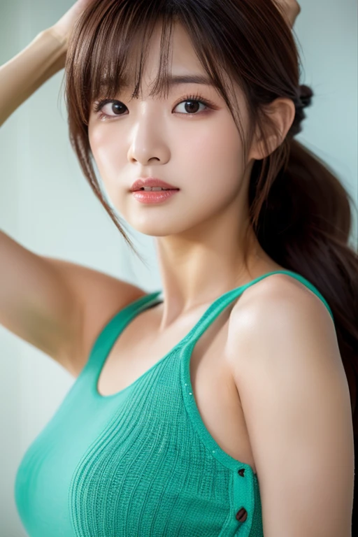 araffe asian woman in a yellow top leaning against a brick wall, open v chest clothes, korean girl, gorgeous young korean woman, beautiful south korean woman, halter top, halter-top, wearing a sexy cropped top, beautiful young korean woman, beautiful asian girl, halter neck, sakimichan, japanese model, sexy girl, korean women's fashion model, 17 young years old, women young 15 years old