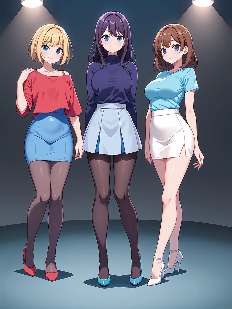 three sexy women on a date with 4 years old boy with blonde hair, flirtatious smiles, both women looking at boy