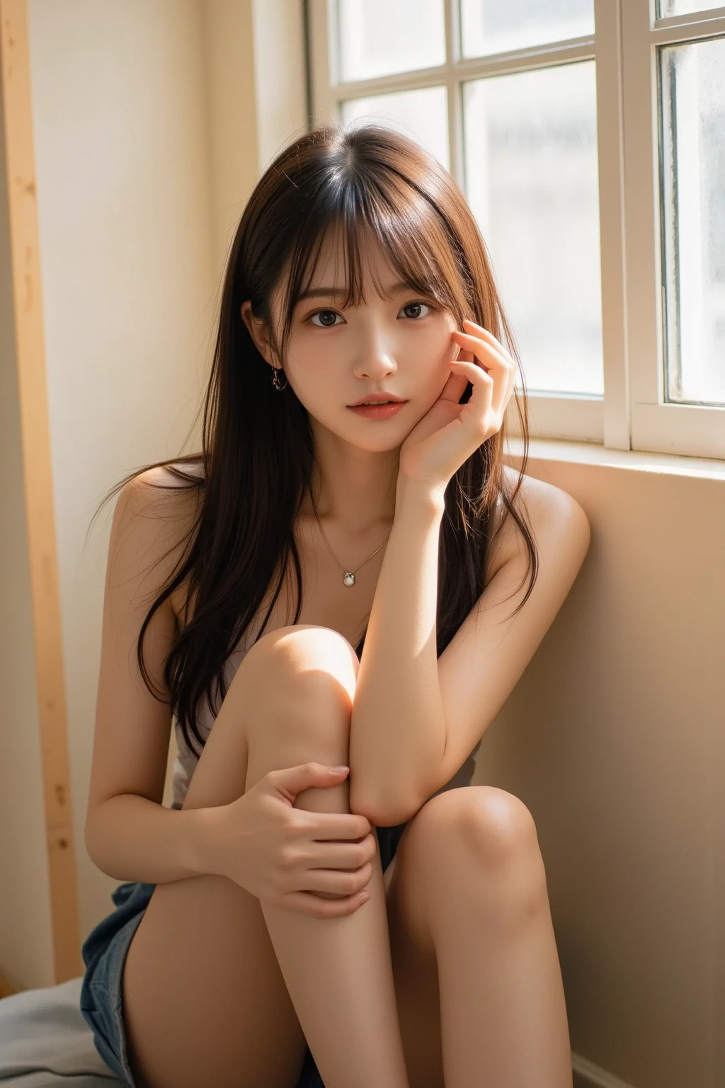 best quality, face focus, soft light, ultra high res, (photorealistic:1.4), RAW photo,
1japanese girl, solo, cute, (pupil, lights in the eyes), detailed beautiful face, (small chest),(high resolution detail of human skin texture),
(long hair),
indoor,
Sexy dress,
(portrait), fullbody, openlegs, open legs,