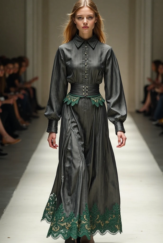 Young man wearing long green dress, full body , off shoulder , hot man, hot male 