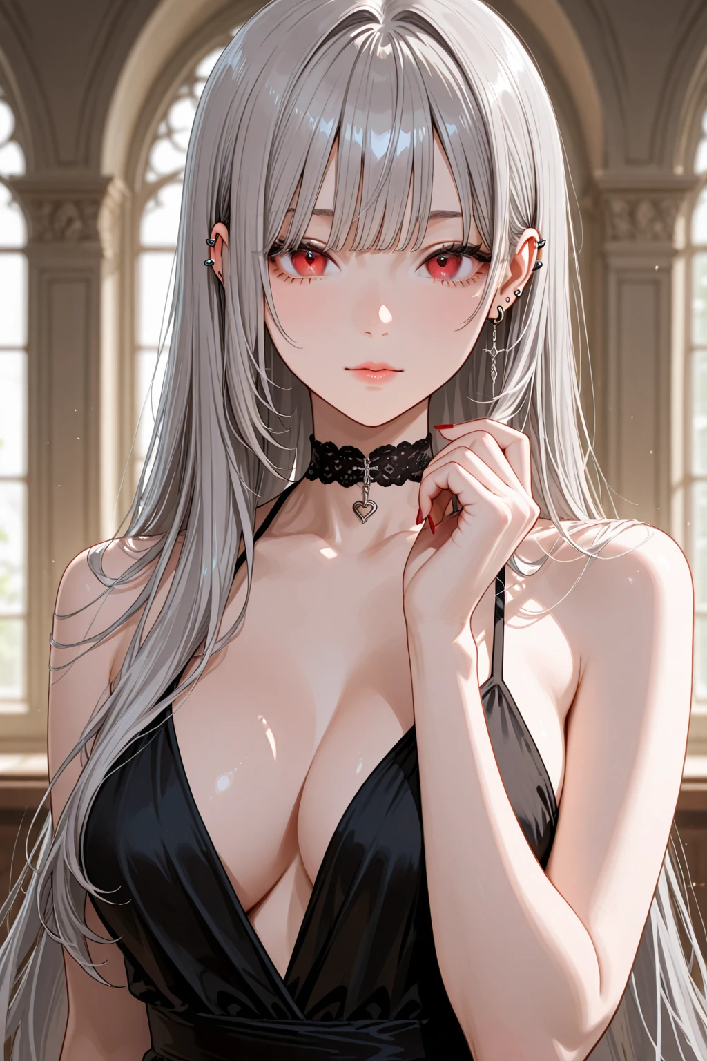 ((dark fantasy)), ((wavy hair, silver hair color, pale skin),(((green aquamarine eyes))), freckles, warm light,( 16 years old),busty,Glamour,Gorgeous,monochromes,erotic posing,Dynamic Posing,Arrange Pose,Dramatic,Cinematic,Detailed background, Dynamic Angle,From the angle of the film,Gothic background, Dark fantastic view,Best Quality,masutepiece,8K,The ultimate detailed dark background, Top image quality、RAW photography、超A high resolution,cropped shoulders, overall look is very erotic、Shot for one person only, model shoot, Large round chest, Beautiful Eyes of Details、Very slender eyes、Beautiful eyelashes、Very slim physique, with blush cheeks,Pearl Beaded Bralet Top, ((pearl top))