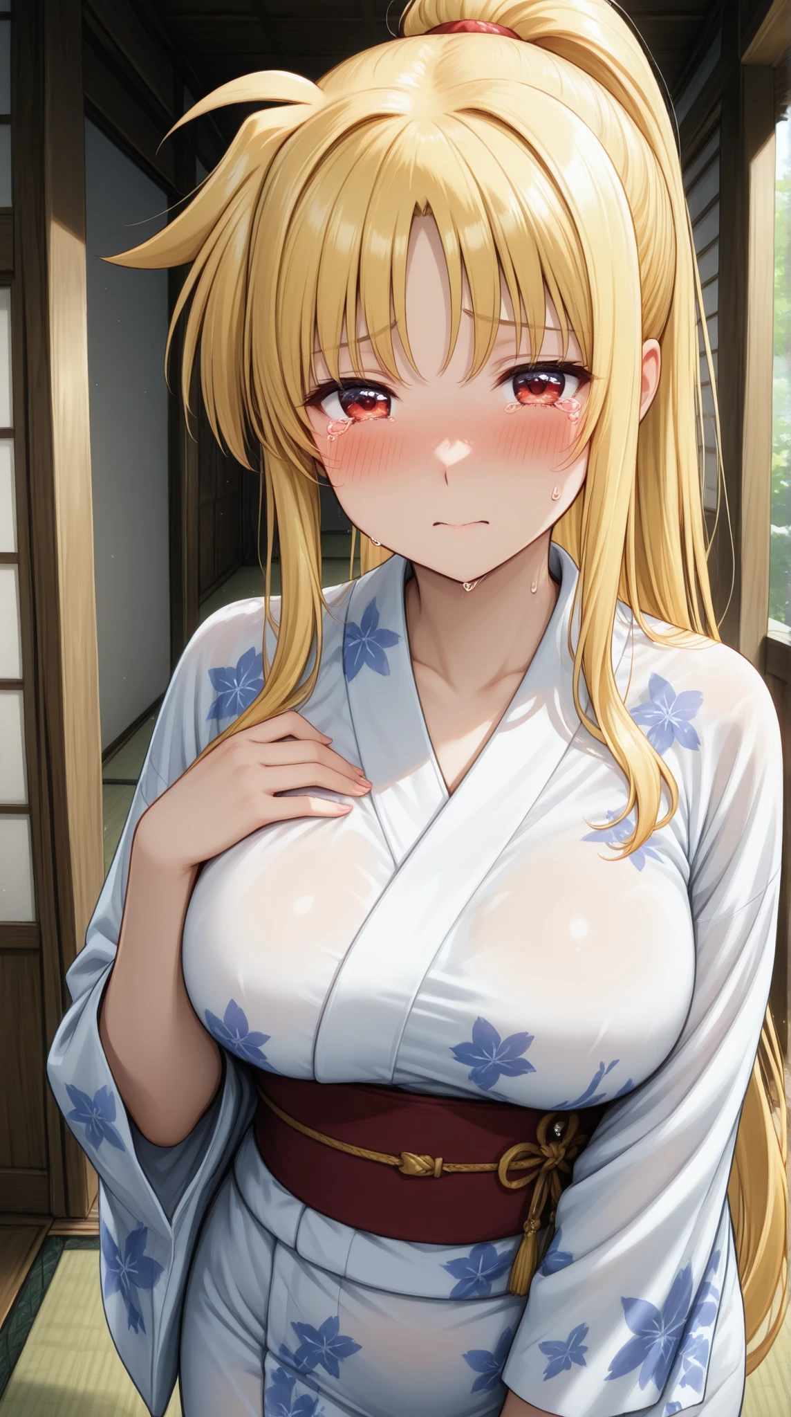 tsunade, <lora:tsunade-lora-nochekaiser:1>, 
tsunade, blonde hair, yellow hair, facial mark, forehead mark, long hair, makeup, mature female, (brown eyes:1.7), (medium breasts:1.2),
BREAK cleavage, bare shoulders, green kimono, japanese clothes, kimono, off shoulder, wide sleeves,
BREAK outdoors, city,
BREAK looking at viewer, (cowboy shot:1.5),
BREAK <lyco:GoodHands-beta2:1>, (masterpiece:1.2), best quality, high resolution, unity 8k wallpaper, (illustration:0.8), (beautiful detailed eyes:1.6), extremely detailed face, perfect lighting, extremely detailed CG, (perfect hands, perfect anatomy),