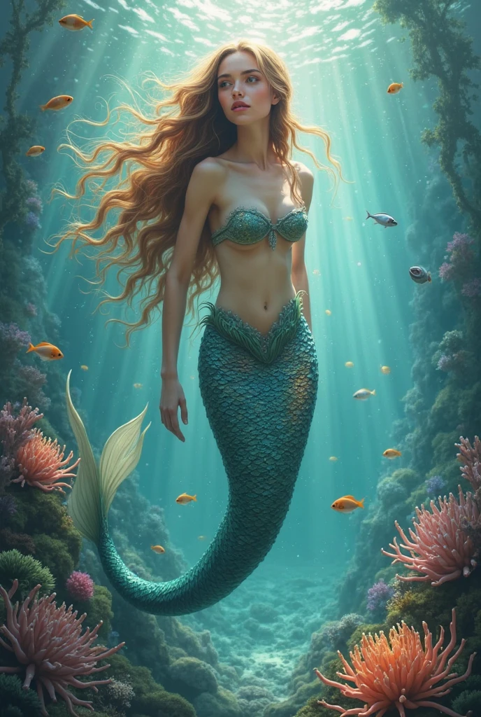 Mermaid Princess, by Jeremias Ketner, best quality, masterpiece, very aesthetic, perfect composition, intricate details, ultra-detailed