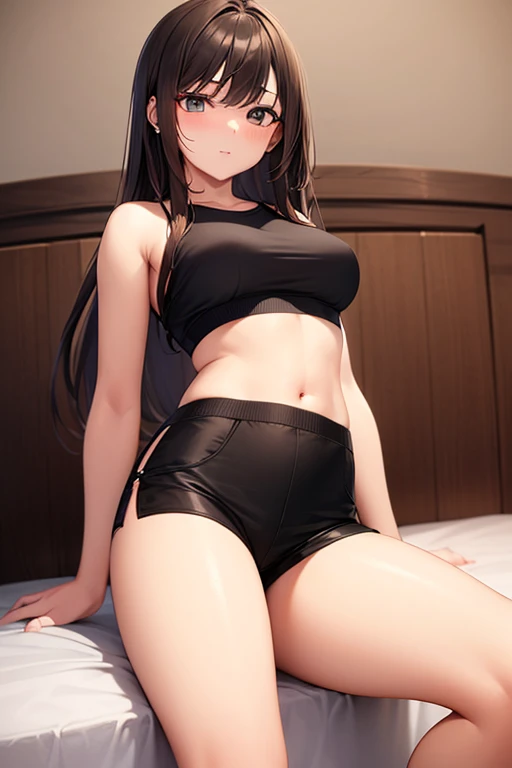 (((Pixel Perfect, Perfect detail))), alone, 1 girl, takina inoue, Looking at the audience, Shut your mouth, sitting ,full Body(she wears thigh-high socks:1.5)(NSFW:1.5)(black micro string thong:1.5)((twintails hair)(narrow waist:1.4)