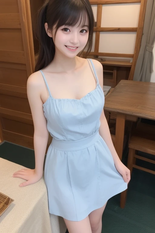 highest quality、8k Masterpiece、超A high resolution、(Photorealistic:1.3)、RAW Photos、1 girl、Messy black very short hair、Glowing Skin、((Ultra-Realistic Details))、Portrait、Global Illumination、Shadow、Octane Rendering、8k、Super sharp、Beautiful breasts、Beautiful Eyes、Bright colors、smile、Very intricate details、Realistic Light、CGSoation Trend、Beautiful Eyes、Shining Eyes、A big smile for the camera、Neon Details、２０age、Mean、Small devil、Obscene、wide shot、full body、Silver charm on the ankle、Young body shape、未来的な白いIdol衣装、Cosplay、A little sexy、Moe、Super cute、cute、pure、Fall in love、Idol、可愛いIdolステージ衣装、A girly cafe with gentle sunlight、A smile that will make any otaku swoon、intellectual