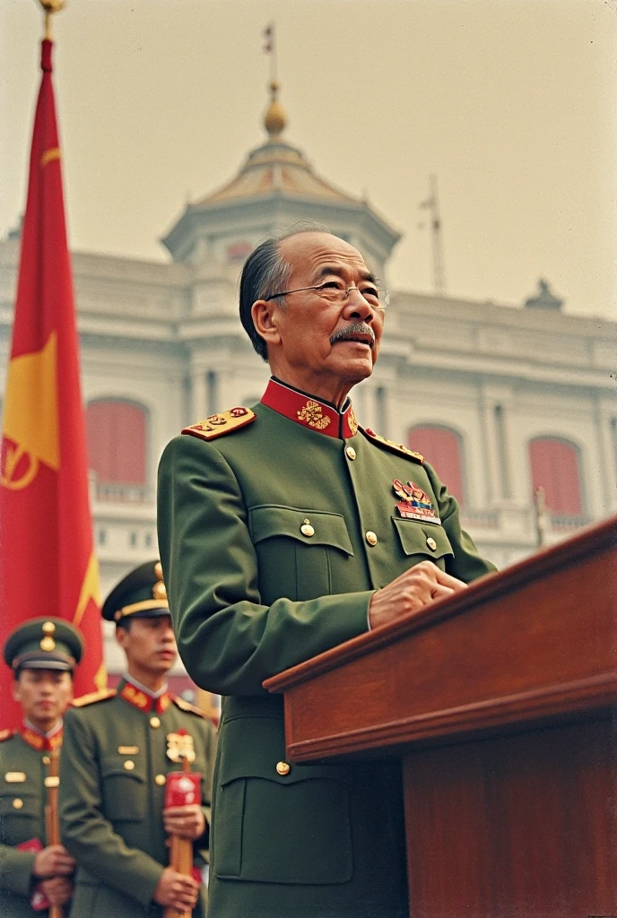 analog style, film, dust, grain, (film grain:1), a north Korean soldier with military uniform,  hammer and sickle, soviet, detailed face, <lora:northKoreaPropaganda_v10:1>,  <lora:ArgieFilm:1>