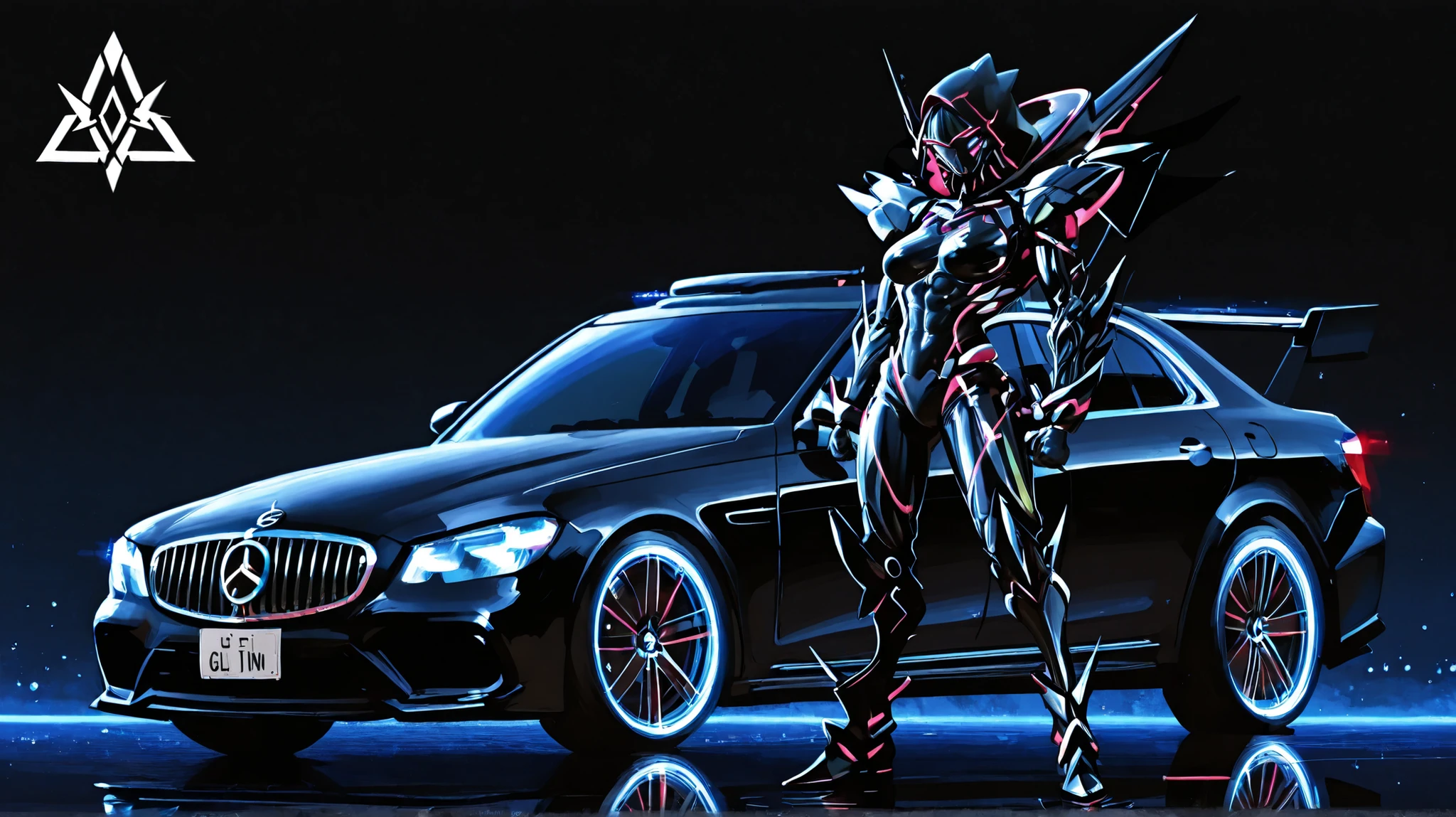 Ultra luxurious hyper-futuristic 2025 Mercedes GLS 63, cinematic front view, polished obsidian black exterior finish glowing under showroom lights, surface reflecting like liquid glass with deep gloss shine. Mercedes-Benz emblem perfectly centered on the massive Panamericana grille, front license plate reading 'GLS' in futuristic illuminated lettering. Design features impossibly wide and aggressive front body kit with surreal-width fender flares, sculpted for dominance, curving outward with dramatic precision. Enormous sharp-edged air intakes, aerodynamic canards, and intricate diamond-patterned grille details give the SUV an intimidating high-tech presence. Sleek adaptive LED headlights with a futuristic glow, muscular hood lines emphasizing raw power, and massive chrome-detailed 23-inch alloy wheels partially visible from the cinematic angle. The stance is commanding, bold, and unapologetically luxurious, blending futuristic innovation with Mercedes performance DNA.
