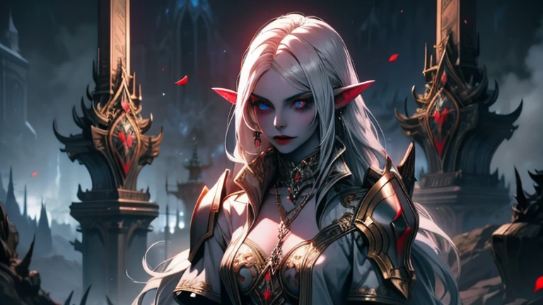 a woman with a crown on her head and red eyes, a WLOP inspired character portrait, Artstation contest winner, fantasy art, portrait of an elf queen, detailed matte fantasy portrait, fantasy art style, beautiful and elegant elf queen, dark elf princess, elf queen, an elf queen, dark fantasy style art, portrait of an elf