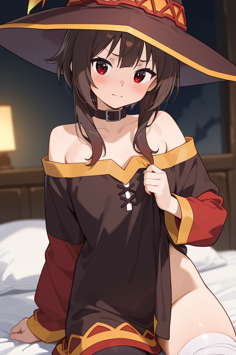 nsfw, {masterpiece}, nice hands, perfect hands, 1girl, hentai, witch, black and orange witch hat, black short hair, straight hair, orange eyes, nude, big boobs, big ass, wet body, standind, open legs, pussy, open pussy, bedroom background, grabbing own breast