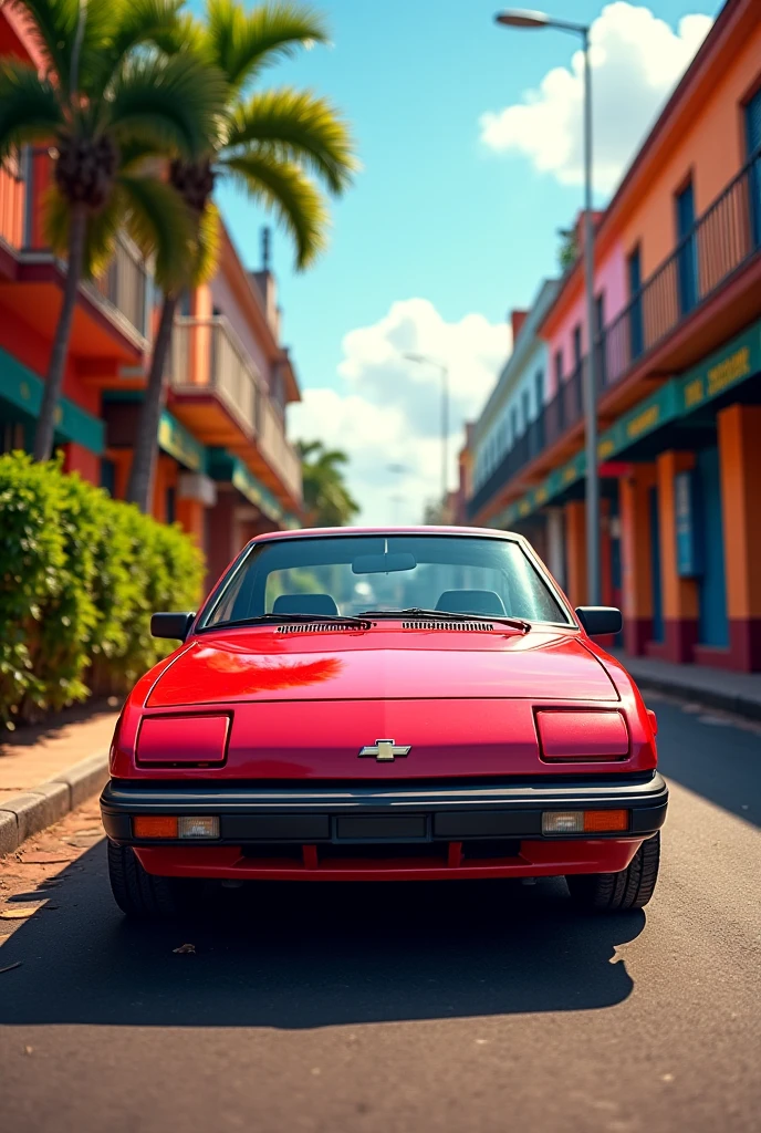 um carro vermelho esportivo na cidade