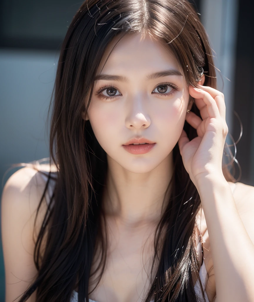 (Photorealistic:1.5),((Detailed beautiful face, detailed beautiful wide eyes)),((masterpiece,ultra high quality, ultra high resolution:1.2)),((realistic skin, very detailed details:1.2)),(unity 16K wallpaper:1.1),(HD quality,HDR),,best image quality, masterpiece, super high resolution, (fidelity:1.4), ,Portrait of a MagMix Girl with long hair, wearing a bikini, at a swimming pool with lush plants around, sunlight reflecting off the water, natural light, analog film photo, Kodachrome.