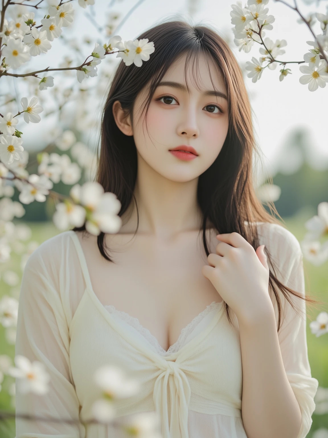 Beautiful girl surrounded by flowers、Russian and half、18-year-old
